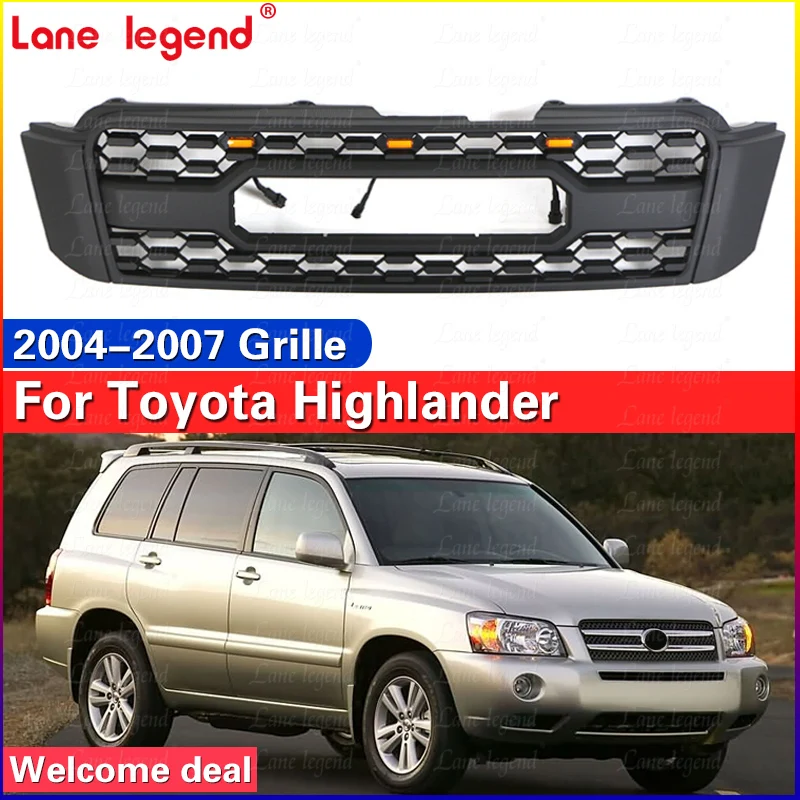 Fits For Toyota Highlander 2004-2007 Upper Grille Ventilation Net Front Grill ABS Racing Grills Front Bumper Grilles Mesh Cover