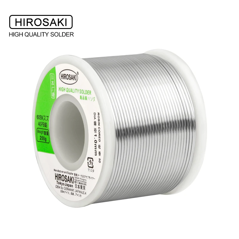 Japan HIROSAKI Solder Wire 250g Sn60Pb40 Rosin Core Tin Wire Soldering Welding Flux2.0% Dia 0.3mm 0.8mm 1.0mm 2.0mm