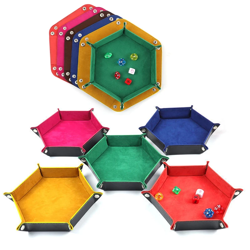 Hot Key Box PU Leather Hexagonal Folding Hexagon Dice Tray Box Dice Game Tray for RPG DnD Game Dice Storage Table Board Games