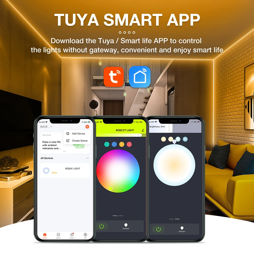 5in1 WiFi LED Strip Controller Work with Tuya Smart Life App / 2.4G RF Remote / Alexa Voice Control No Hub Require, RGBCCT RGBW