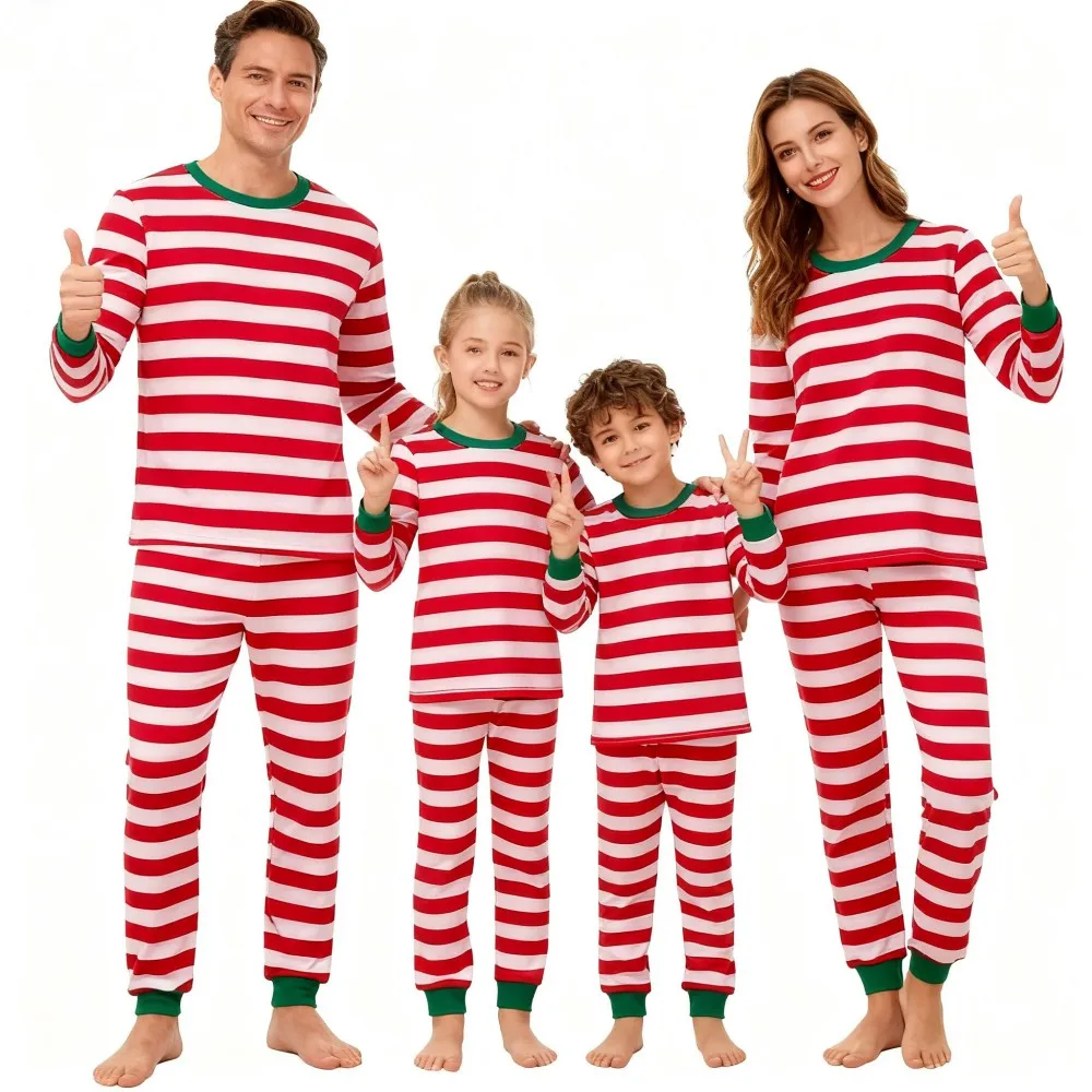 

Family Christmas Pajamas Sets Striped Matching Christmas Outfit Mom Dad Kids Family Set Cotton Pajamas Sleepwear Xmas Look Cloth
