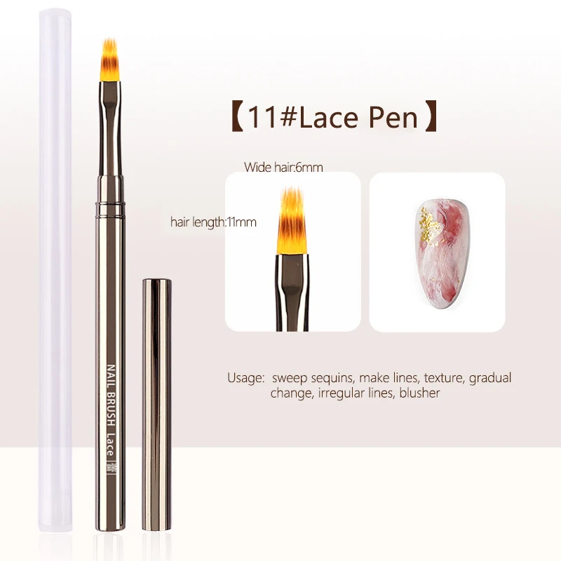 مجموعة فرش تزيين الأظافر الاحترافية مكونة من 12 قطعة، فرشاة أظافر معدنية لسم طلاء الجل وبناء أومبير فرنسي