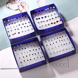 20 Pairs Multicolored Rhinestone Stud Earrings Set For Women Men Minimalist Crystal Round Piercing Earrings Party Daily Jewelry