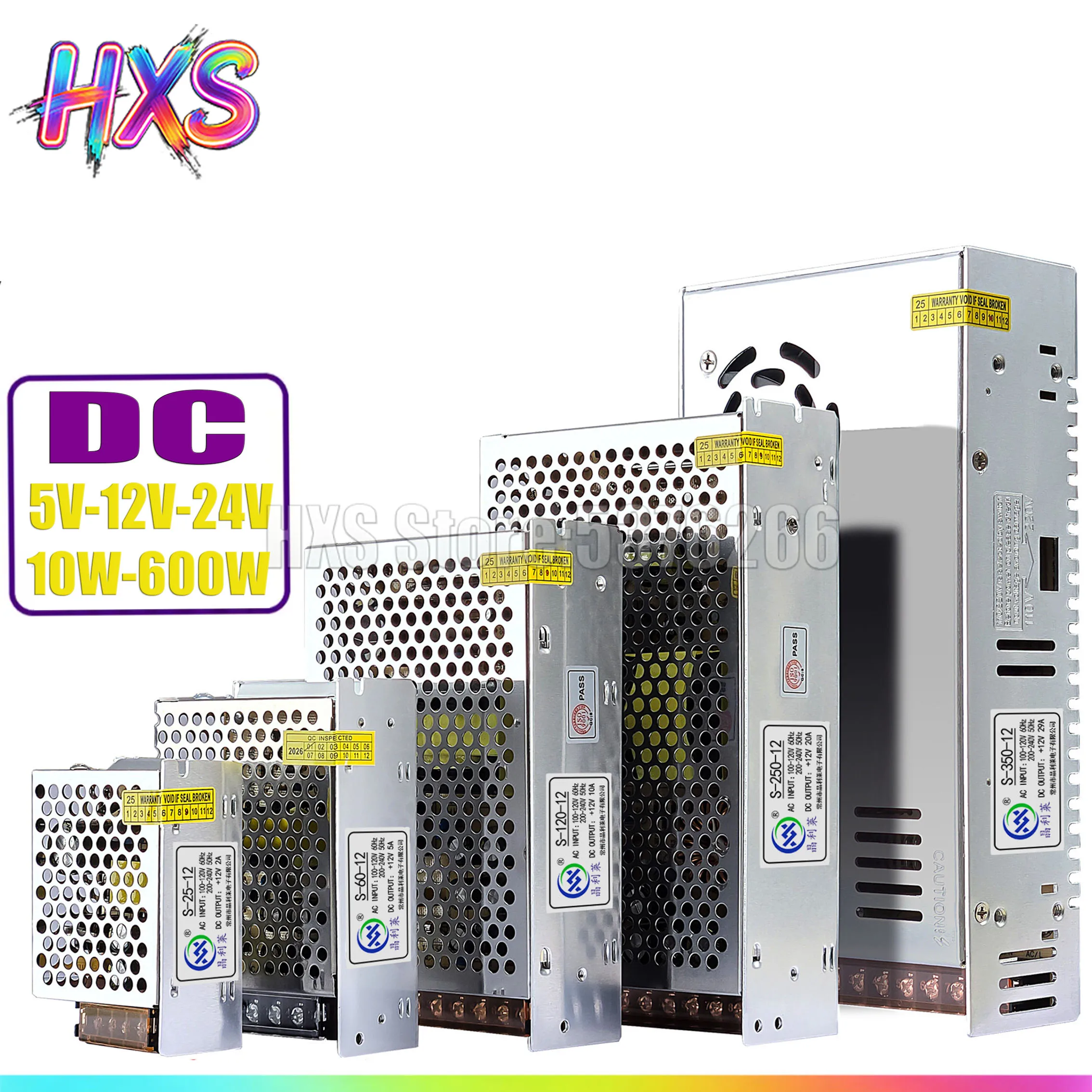 1PCS 10W 60W 360W 600W Switching Power Supply DC 5V 12V 24V Light Transformer AC100-240V Source Adapter SMPS For LED Strips CCTV