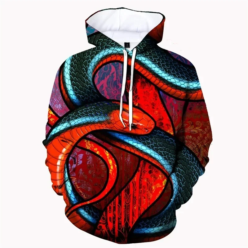 Hoodie pola ular musim semi musim gugur, Hoodie sweater Hip Hop motif bunga lengan panjang kasual