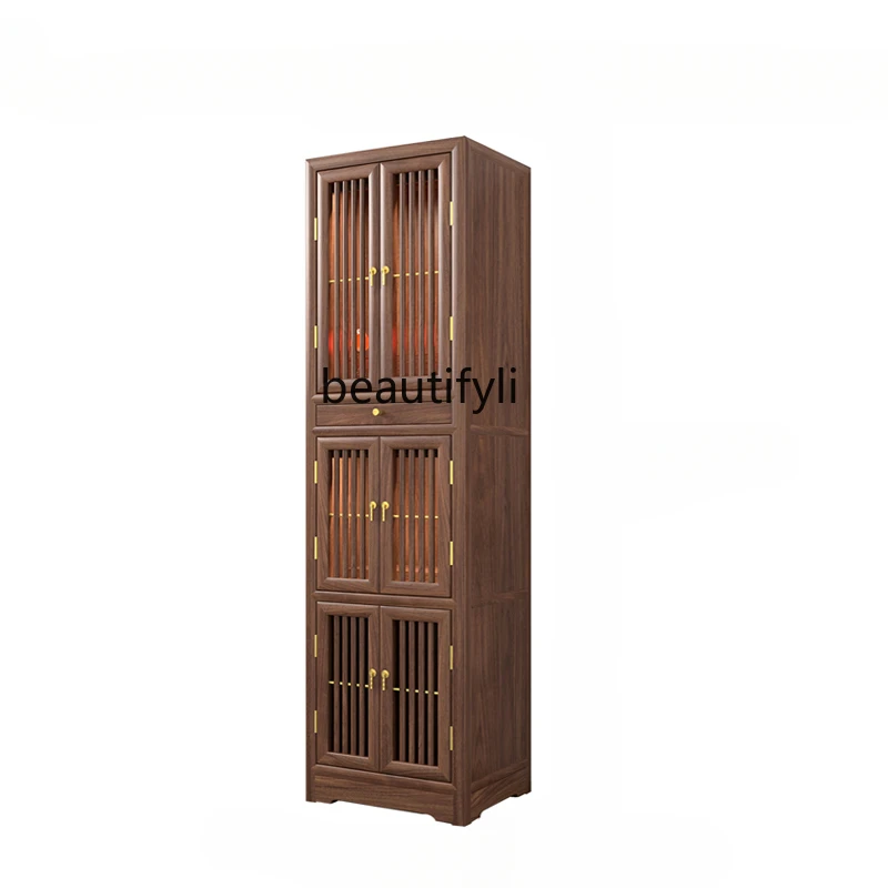 Black Walnut Altar Cabinet 3-Layer Tape Door Household Small Chinese Clothes Closet Modern Buddha Cabinet Worship Table