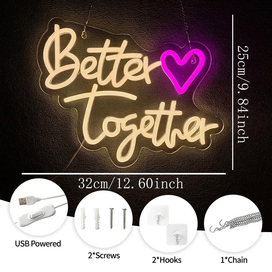 أفضل معًا علامة النيون لديكور الحائط ، الزفاف Led ضوء النيون USB رسائل النيون علامات النيون لحفل الزفاف ، حفلة خطوبة ، عيد ميلاد #2
