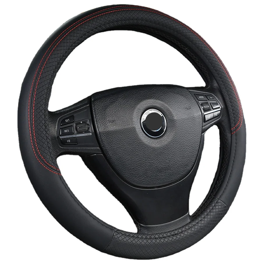 

Anti-Slip Breathable Elastic 38cm Leather Needle Auto Car SUV Steering Wheel Cover