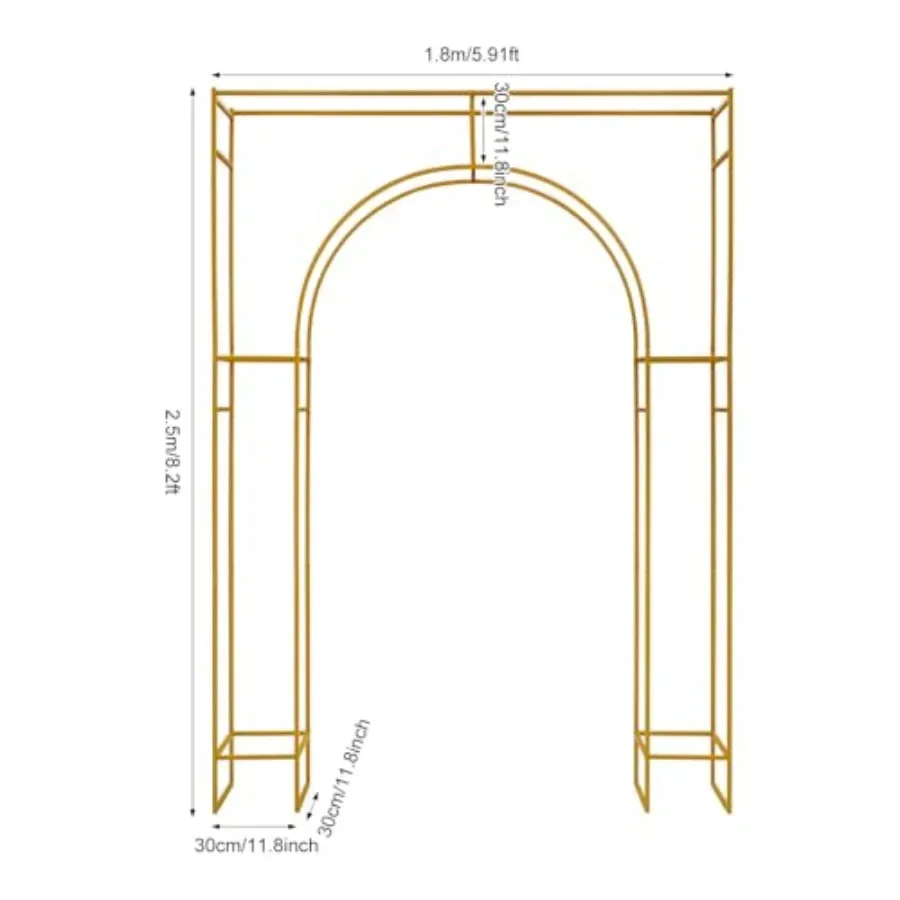 Outdoor wedding arch: gold metal geometric frame, 7.9Ft tall, for flowers, balloons, climbing plants; elegant gold finish, stur