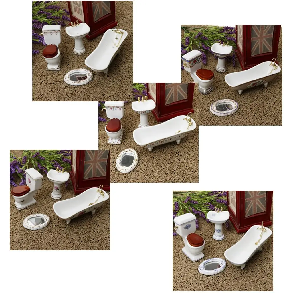 

Набор аксессуаров для кукольного домика: миниатюрная ванна, унитаз, раковина и зеркало (масштаб 1:12) для детского творчества