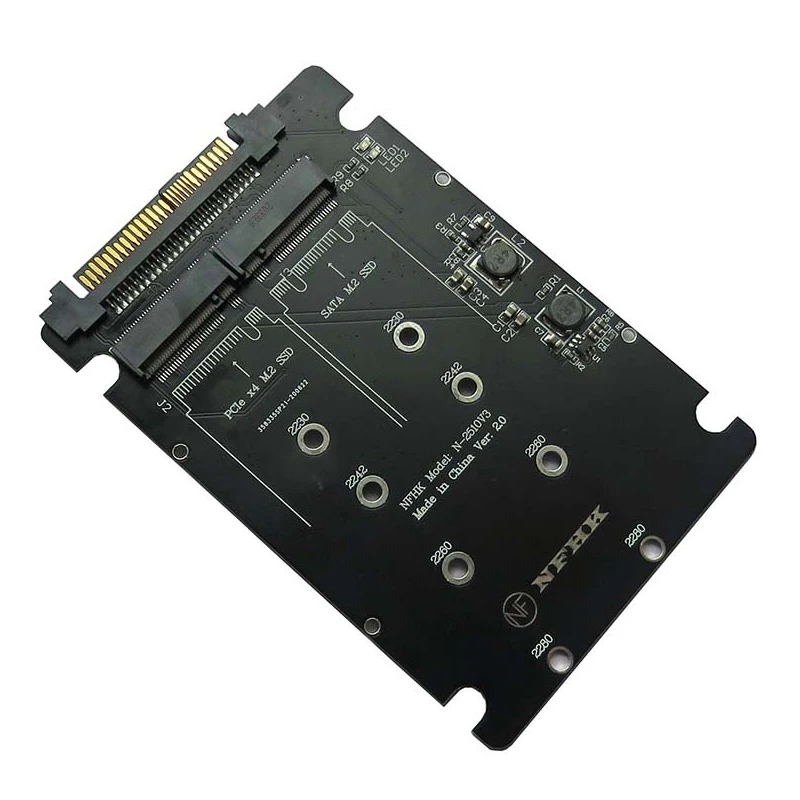 Adaptador NVME Riser M.2 SSD para U.2 Adaptador 2em1 M.2 NVMe + M.2 SATA NGFF SSD para PCI-e U.2 SFF-8639 Adaptador PCIe M2 Conversor Cartão