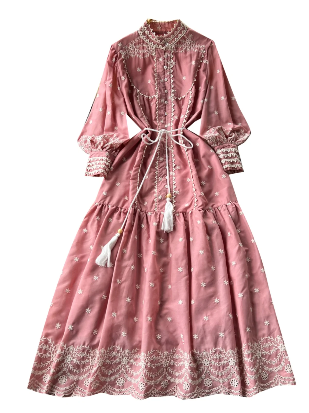 กระโปรงยาวทรงเอวสูงสไตล์เกาหลี แขนยาวทรงโคม คอตั้ง ปักลายหนัก รุ่นใหม่สำหรับผู้หญิง แบรนด์ Ele Retro Dr เหมาะสำหรับใส่ไปทำงาน