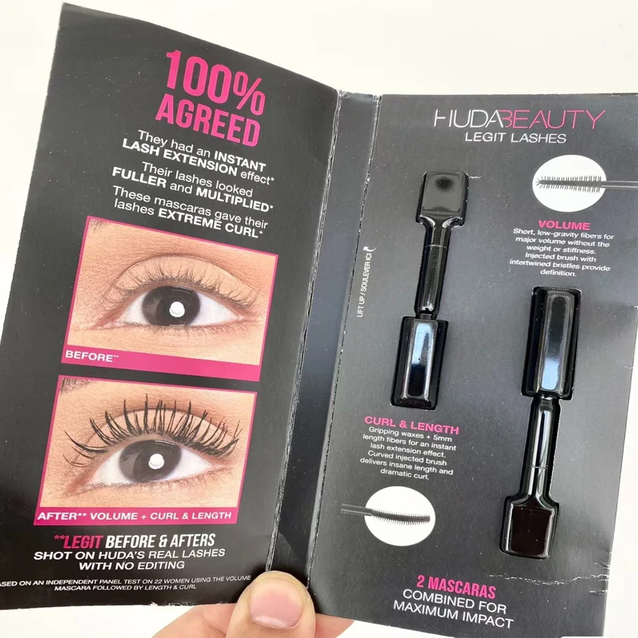 2ml rozmiar próbki Huda Legit Lashes natychmiastowe przedłużanie rzęs makijaż rzęs pełniejsze pomnożone ekstremalne podkręcenie szybkoschnące rzęsy uroda