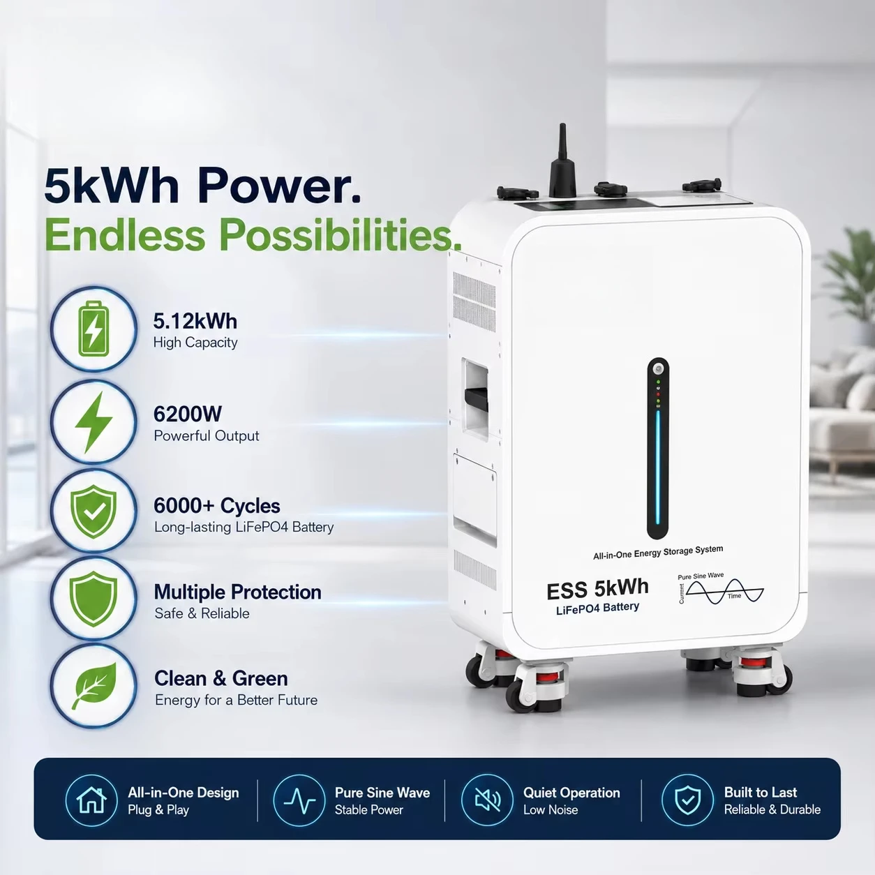Mobile Emergency All‑in‑one Energy Storage Cabinet LiFePO4 Battery Built‑in Hybrid Inverter