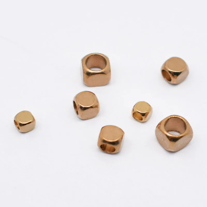 50Pcs Brass Metal Cube Spacer Beads DIY Bracelet Necklace Accessories Big Hole Loose Square Beads For DIY Jewelry Making