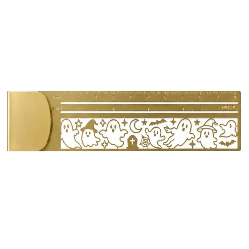 Durable Brass Bookmark Ruler Cute Patterns Hollow Drawing Template Ruler Multi-functional Journal Decorative Ruler Kids Students