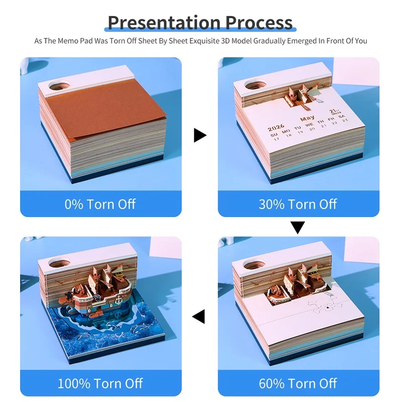 

Настольный календарь Time Piece 2026 с LED-подсветкой, 3D-календарь с отрывными листами, бумажный календарь-скульптура, блокнот для заметок, подарок на Рождество