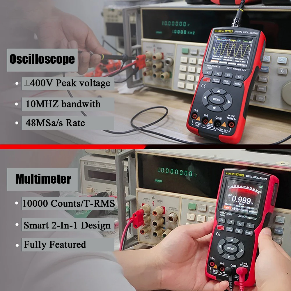 ZT702S Digital Oscilloscope Handheld Signal Generator 2.9-inch Color Screen Voltage Tool Professional Smart Oscilloscop