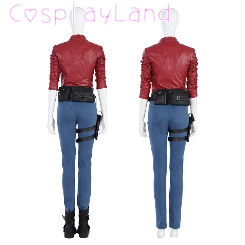 Game RE2 Cosplay Claire Costume Halloween Masquerade Outfit With Accessories Red Leather Coat Women Complete Suit Claire Cosplay