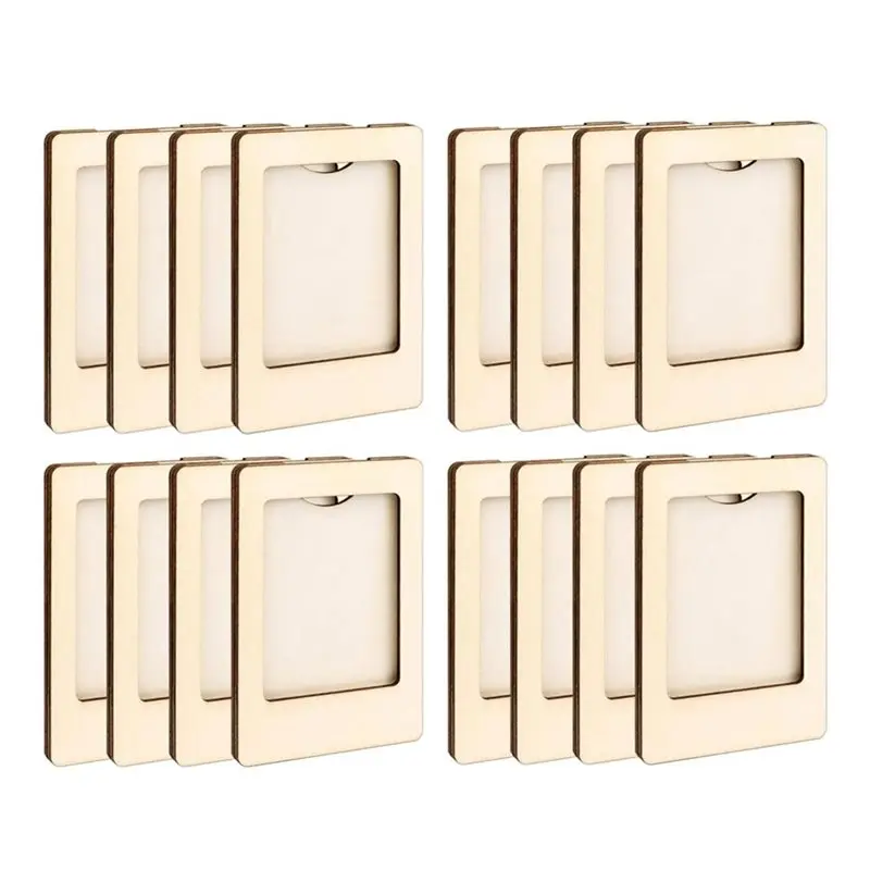 A03F-Magnetic Wood Photo Frames 16-Pack Mini Wooden Picture For-For Crafts, Unfinished DIY Hanging Small Frames