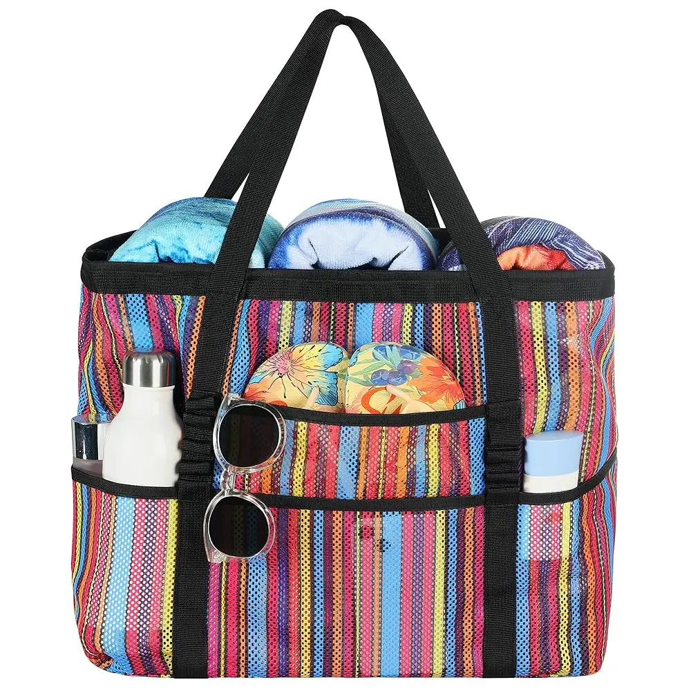 

Пляжные сумки для женщин - Большая сумка-тоут с водонепроницаемым карманом для мокрых вещей, защита от песка, на молнии