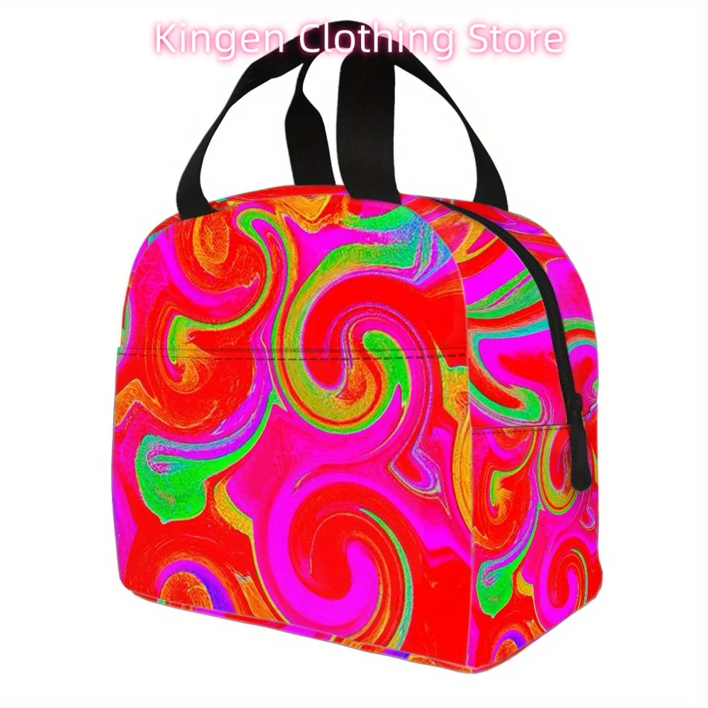Reusable Lunch Bag - Large Capacity, Vibrant Psychedelic Swirl Design, Oxford Fabric, Perfect for Work, Picnics, and Travel
