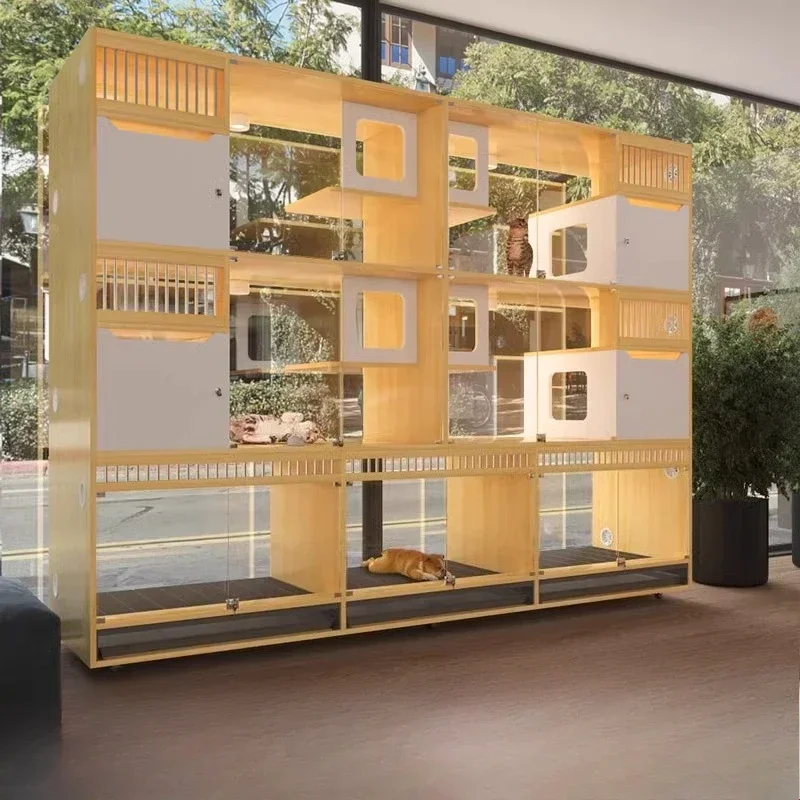 

Шкаф-витрина для кошачьих клеток Клетка для собак Разведение фостера Вилла для кошек из цельного дерева Встроенная клетка для кошек и собак Магазин домашних животных