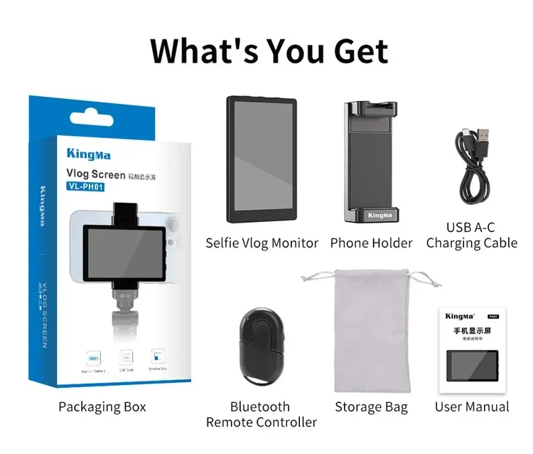 Kingma VL-PH01 Smartphone Vlog Selfie Monitor Magnetic Screen Using Phone Rear Camera For Selfie Vlog Live Stream For Iphone