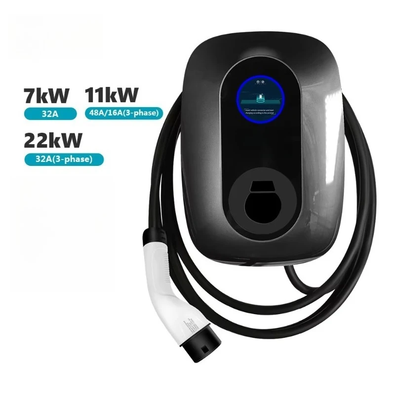 New 7kW EU Wallbox EV Charging Pile Type2 230V 32A QR Code Scheduling Remote OTA Upgrade Fault Warning 3-inch Display