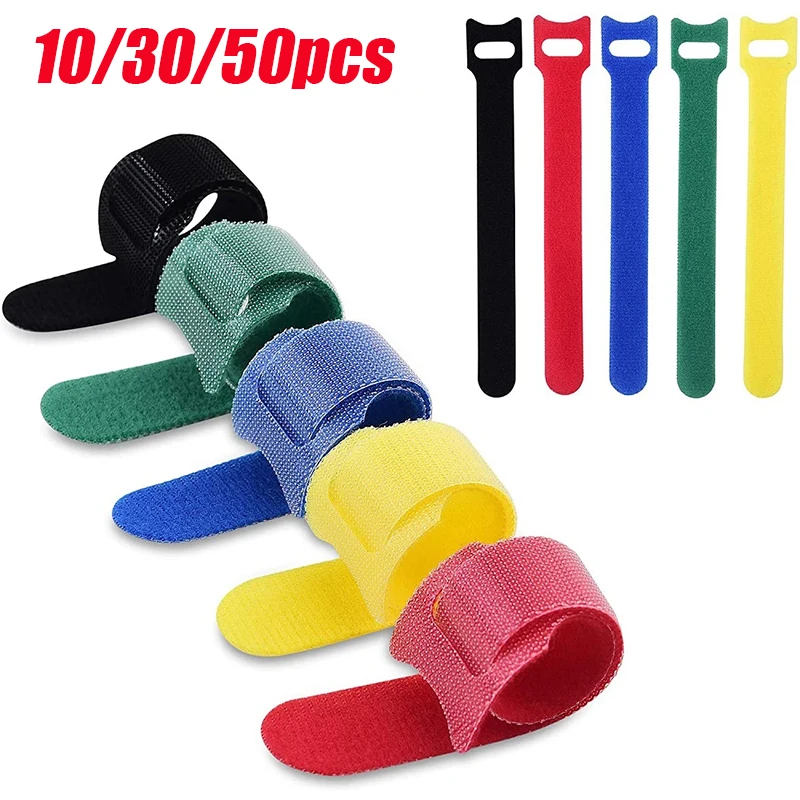 10/30/50PCS Cable Wire Strap Nylon Hook And Loop Strap Cable Ties Reusable Fastening Wire Organizer Zip Tie Nylon Cord Organizer