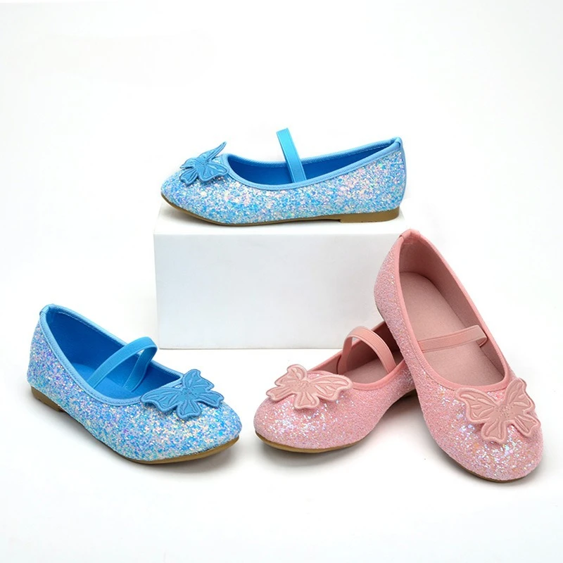 Sparkling Girl Shoe 2025Summer New Cute Princess Shoe Butterfly Bow Leather Shoe Comfort Dance Shoes Light Kid ShoesZapatos Niña