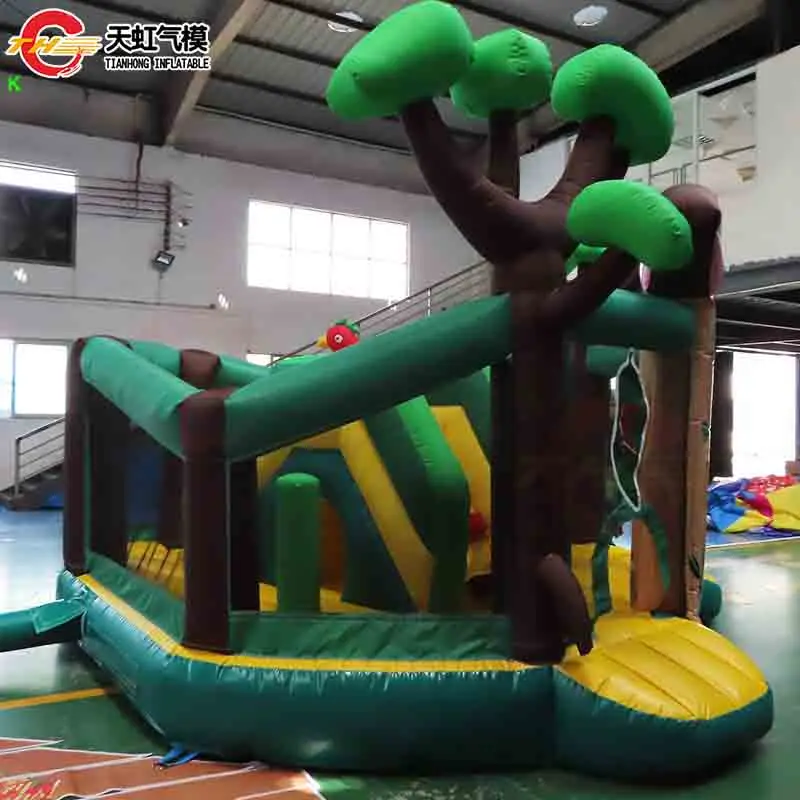 Envío aéreo rápido, parque infantil inflable Jungle World, castillo inflable 3 en 1, tema de dibujos animados con soplador