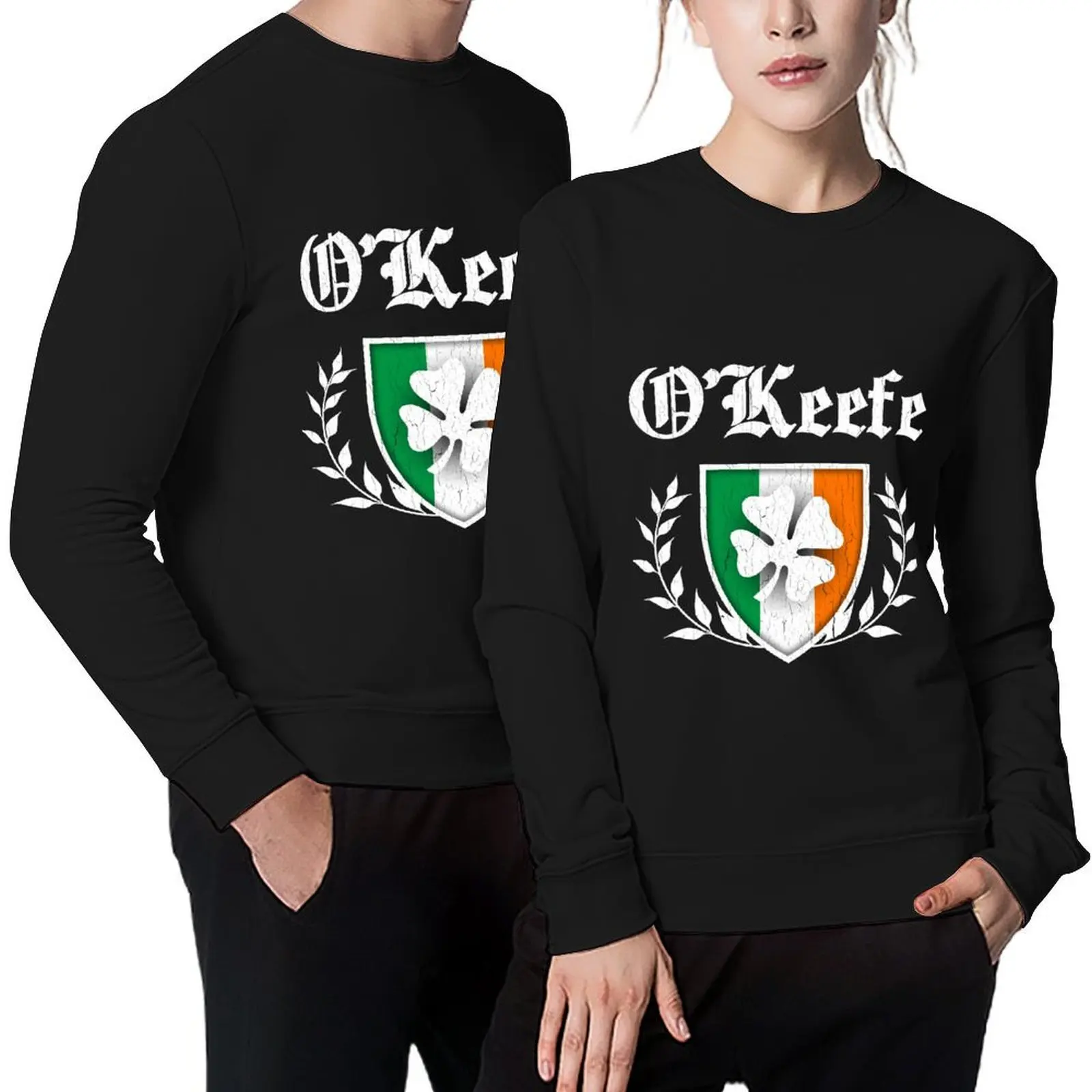 

O'Keefe Family Shamrock Crest (vintage distressed) Pullover japanese style male clothes autumn new products graphic sweatshirts