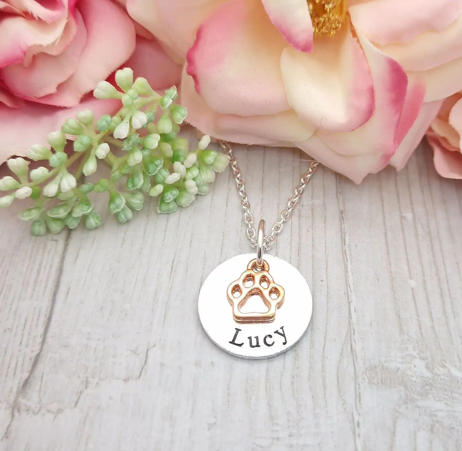 Custom Name with Paw Personalised Carved Round Charm Pet Loss Necklace Dog Memorial Gift For Friend Cat Jewellery Gifts For Her