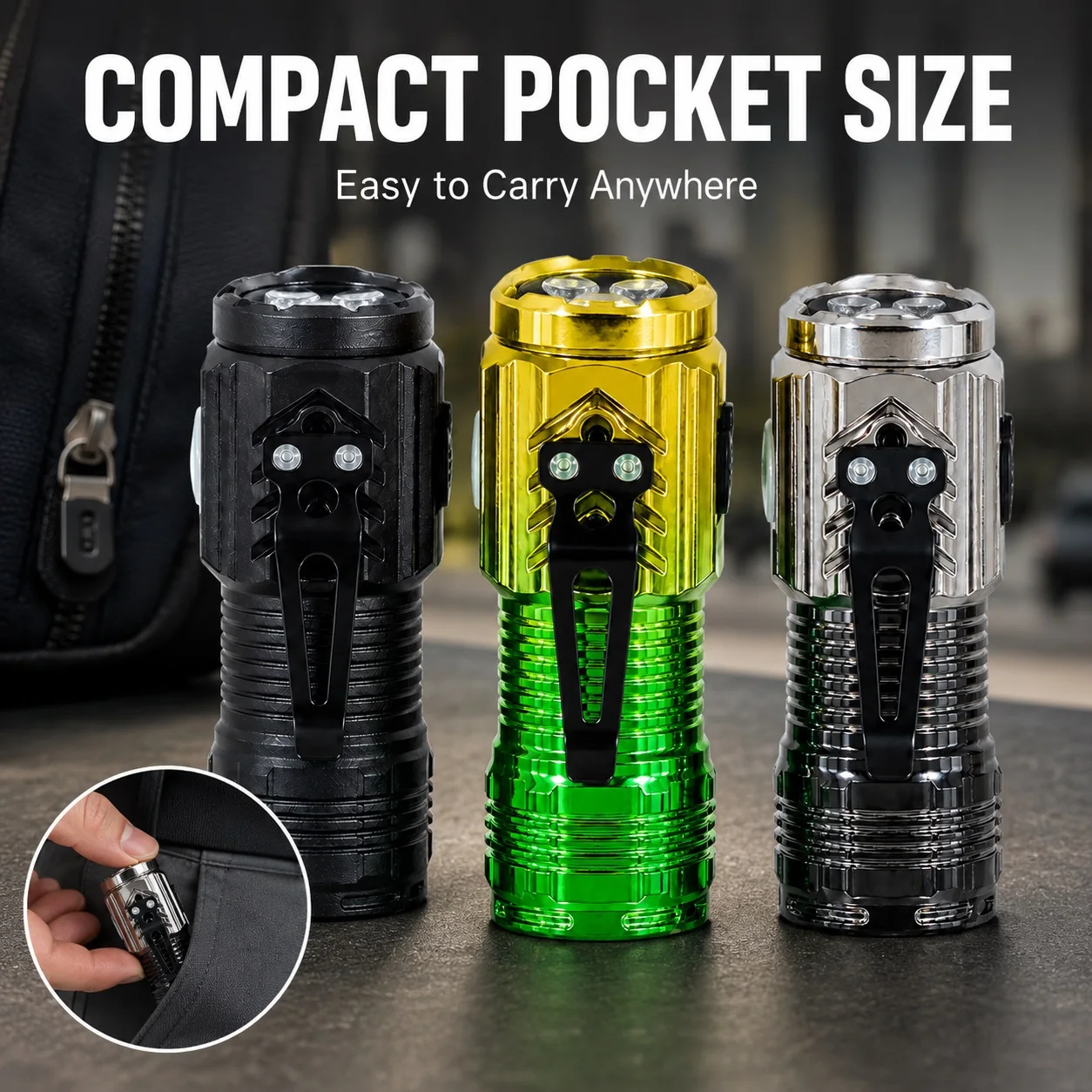 Portable Mini Flashlight with Three High-Brightness Led Bulbs, USB Type-C Direct Charging, Includes Charging Data Cable, Non-Slip Grip, Pocket Clip Design, Multi-Level Dimming, Multifunctional Led Lighting Tool for Home, Outdoor, and Car Emergency Use, Compact Size, Portable, with Back Clip, Rechargeable, for Daily Emergency Lighting