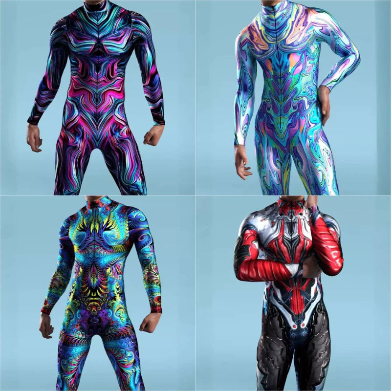 

New Urban Fantasy Body Art Bodysuit 3D Game Character Print, Family Matching Street Style Halloween Costume for Comic Events