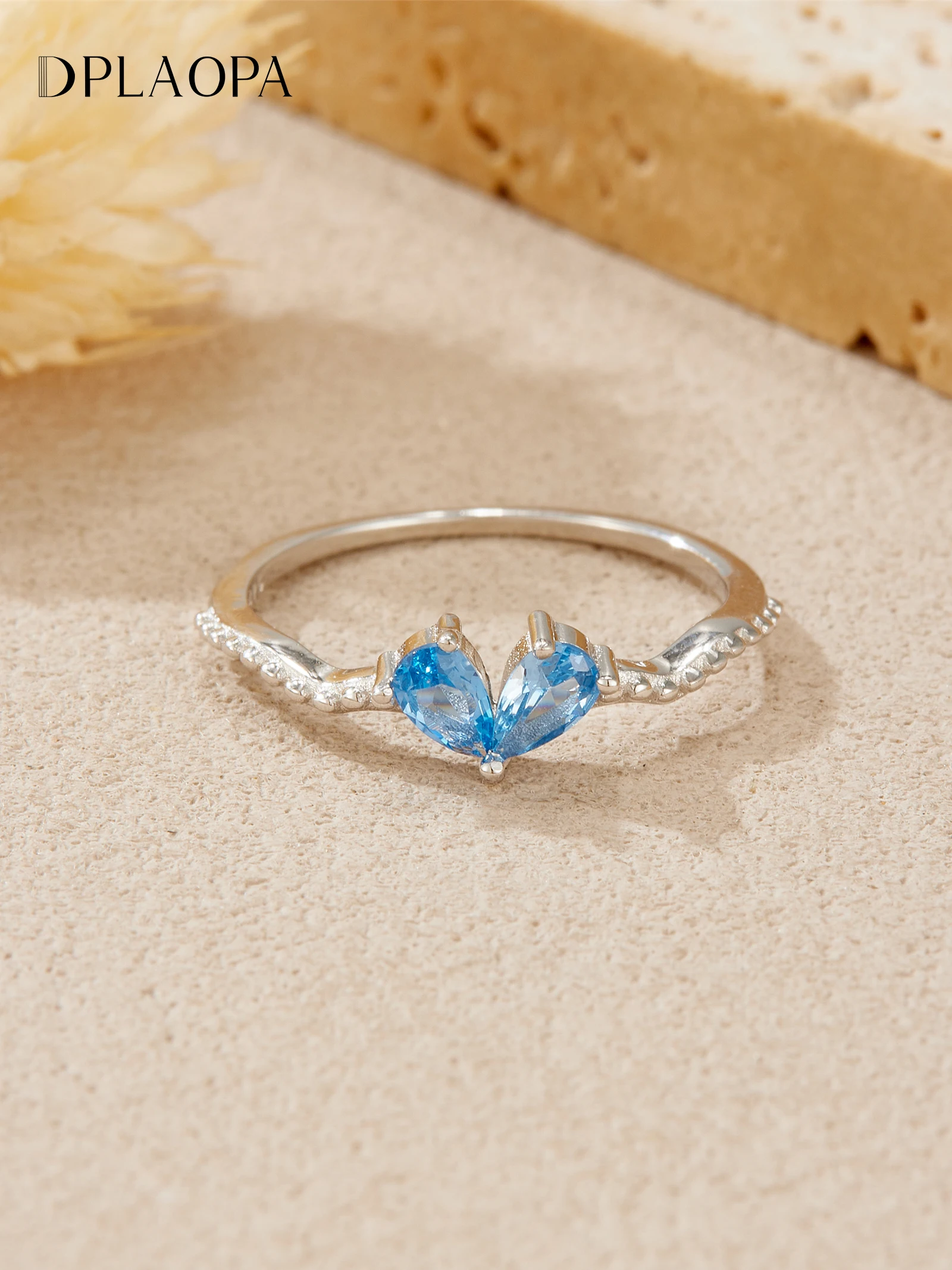 

DPLAOPA 925 Sterling Silver Zircon Aquamarine Blue Heart Ring Women 2025 Luxury Wedding Anniversary Fine Jewelry Gift