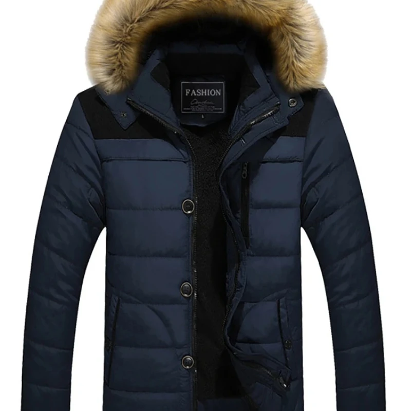 Winter Men's New Hooded Fleece Solid Color Trend of Korean Thickened Collar Cold Cotton-Padded Jacket Thick Cotton Jacket
