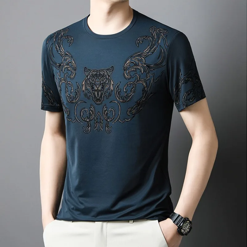 Luxury Rhinestone T-shirt for Men Summer Short Sleeve Round Neck Casual Tshirts Social Nightclubs Streetwear Tee M-4XL