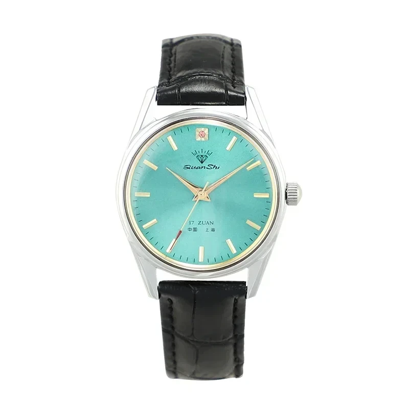 Fashion Luxury Shanghai Mechanical Watch Diamond Brand Green Dial Waterproof Stainless Steel Leather Strap Mens Watch Starking