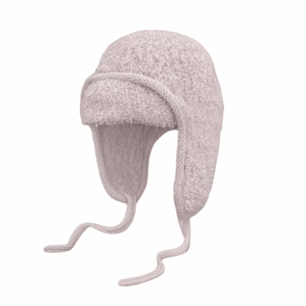 

Korean Style Knitted Flying Cap Ear Protection Cold Proof Knitted Woolen Hat Solid Color Thicken Woolen Crochet Cap Autumn
