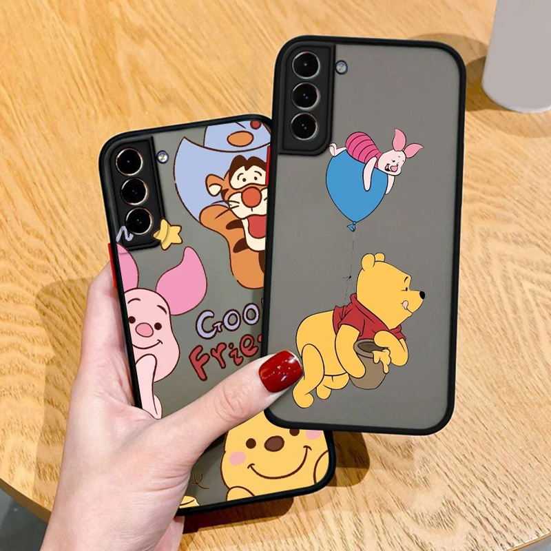 Funda translúcida de dibujos animados de Winnie The Pooh para Samsung S24, S23, S22, S21 Ultra, S20 FE, Note 20 Lite Plus