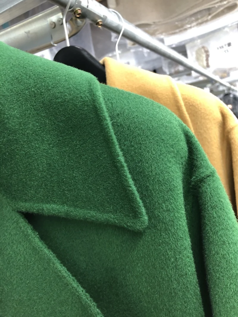 Nowy Zielony Damski Gruby Kaszmirowy Wełniany Długi Płaszcz Elegancki Sznurowany Kołnierz Dwustronny Wełniany Płaszcz Luźny Damski Jesień Zima