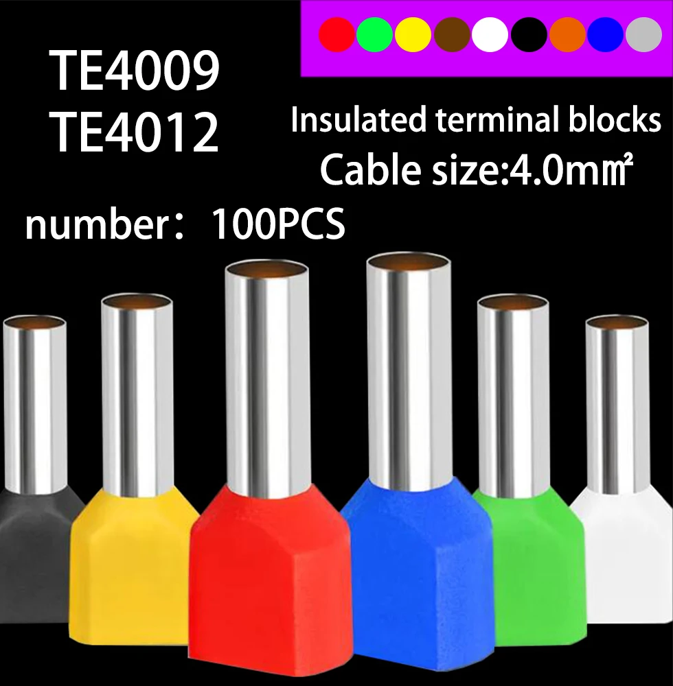 100PCS TE4009 TE4012 Dual line tube terminal Copper tube shaped parallel cold-pressed European terminal needle shaped