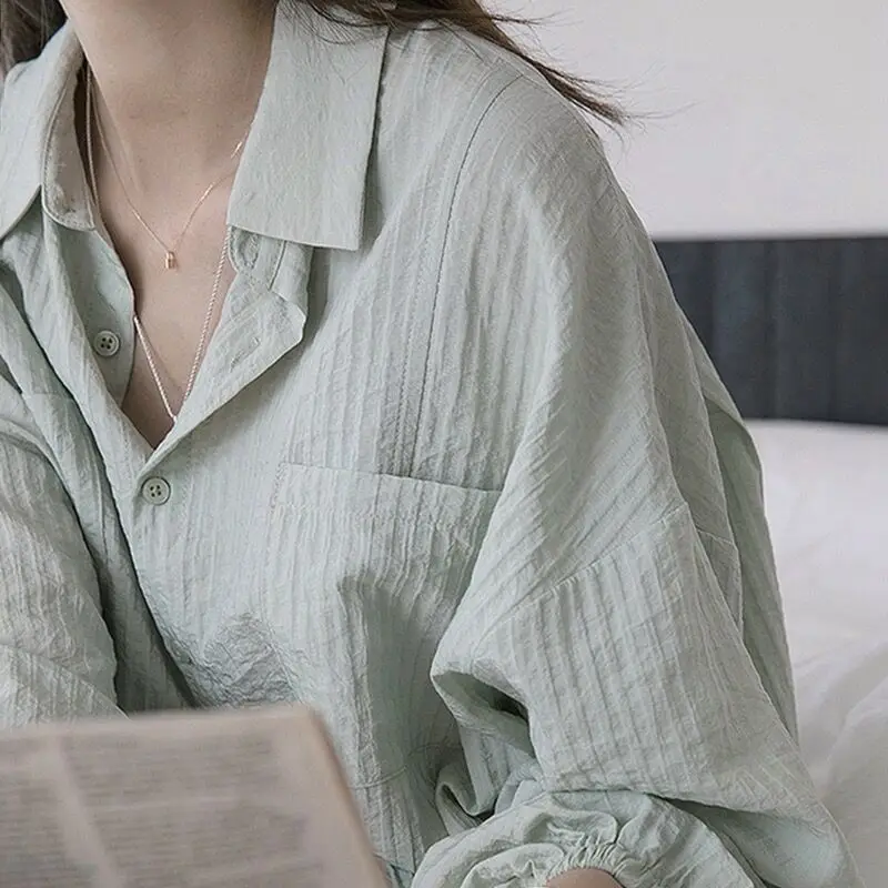 Retro Hong Kong Cotton Linen Shirt Women's Spring Autumn Thin Lazy Loose Design Unique Top Easy Wear Outerwear