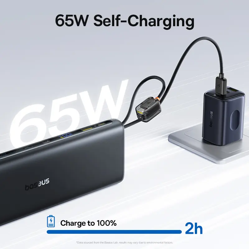 بنك طاقة Baseus بسعة 25000 مللي أمبير، 145 واط، كابل مزدوج USB-C مدمج، شحن سريع، شاشة رقمية، متوافق مع ماك، آيفون، سامسونج - 4