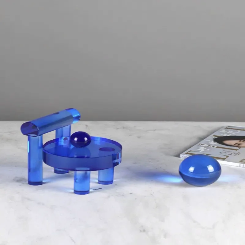 Modern Blue Chair Crystal Ball Ornament for Living Room Study Desktop Light Luxury Home Decor Model Room Sales Office Display
