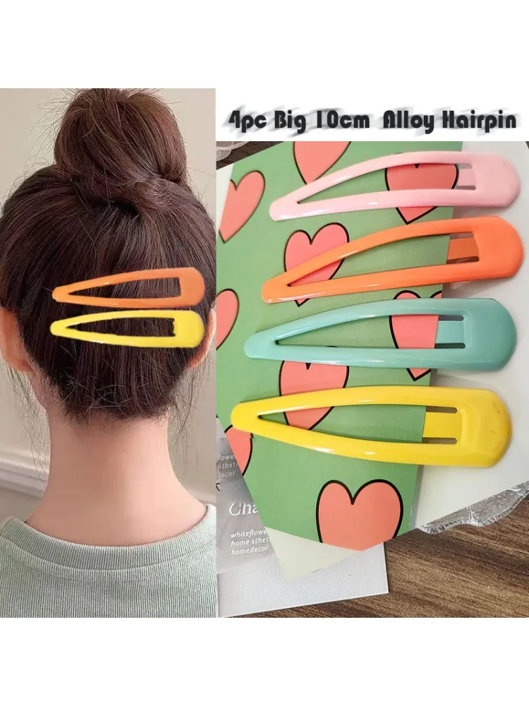Zestaw 4 szt. kolorowych, dużych (10 cm) spink do włosów z litego stopu, klipsy do włosów dla dziewcząt i kobiet, spinki do włosów w stylu koreańskim, akcesoria do włosów. — zdjęcie 2