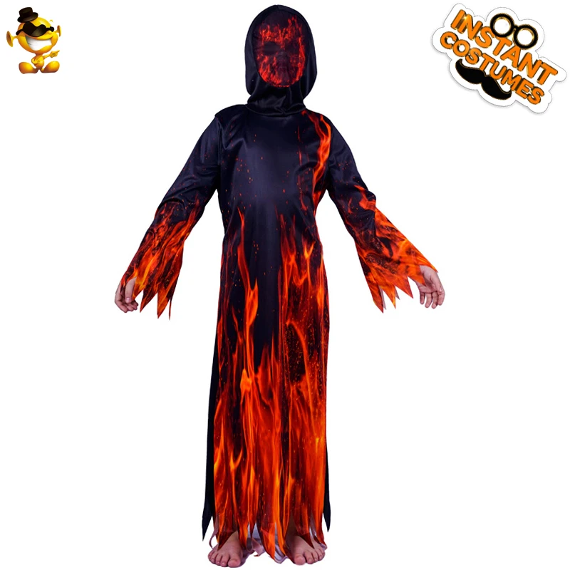 Kids's Fire Devil Costume Halloween Party Coaplay Devil Robe Dress Up  Scary Role Play for Boys Flame Outfits