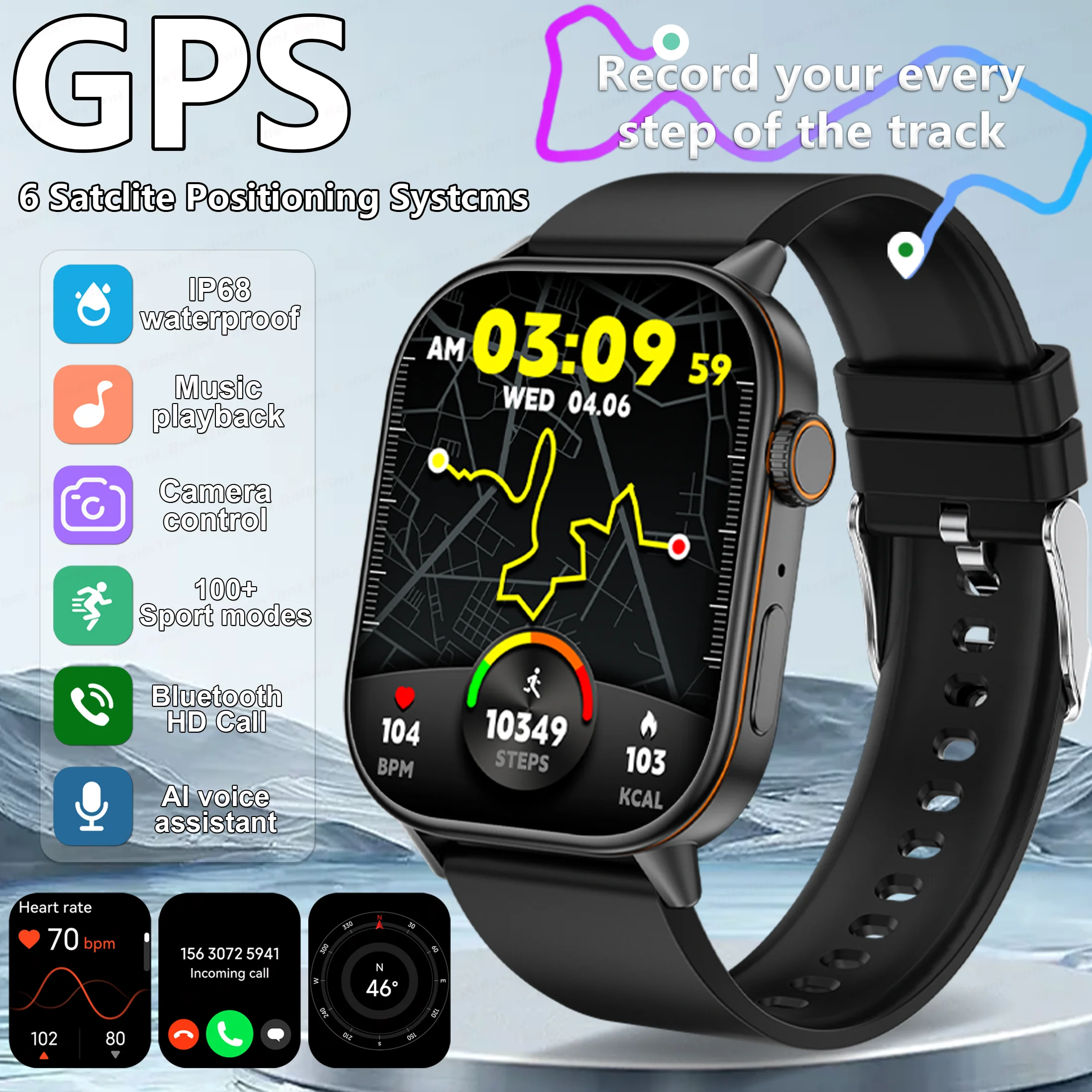 

2025 new GPS Smart Watch for Men 2.01 " HD Large-Screen Compass Bluetooth Call Heart Rate IP68 Waterproof Fitness Sport Bracelet